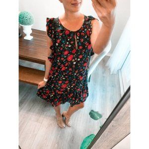 J. Crew Factory Printed Flutter Floral Dress Black Size Medium
